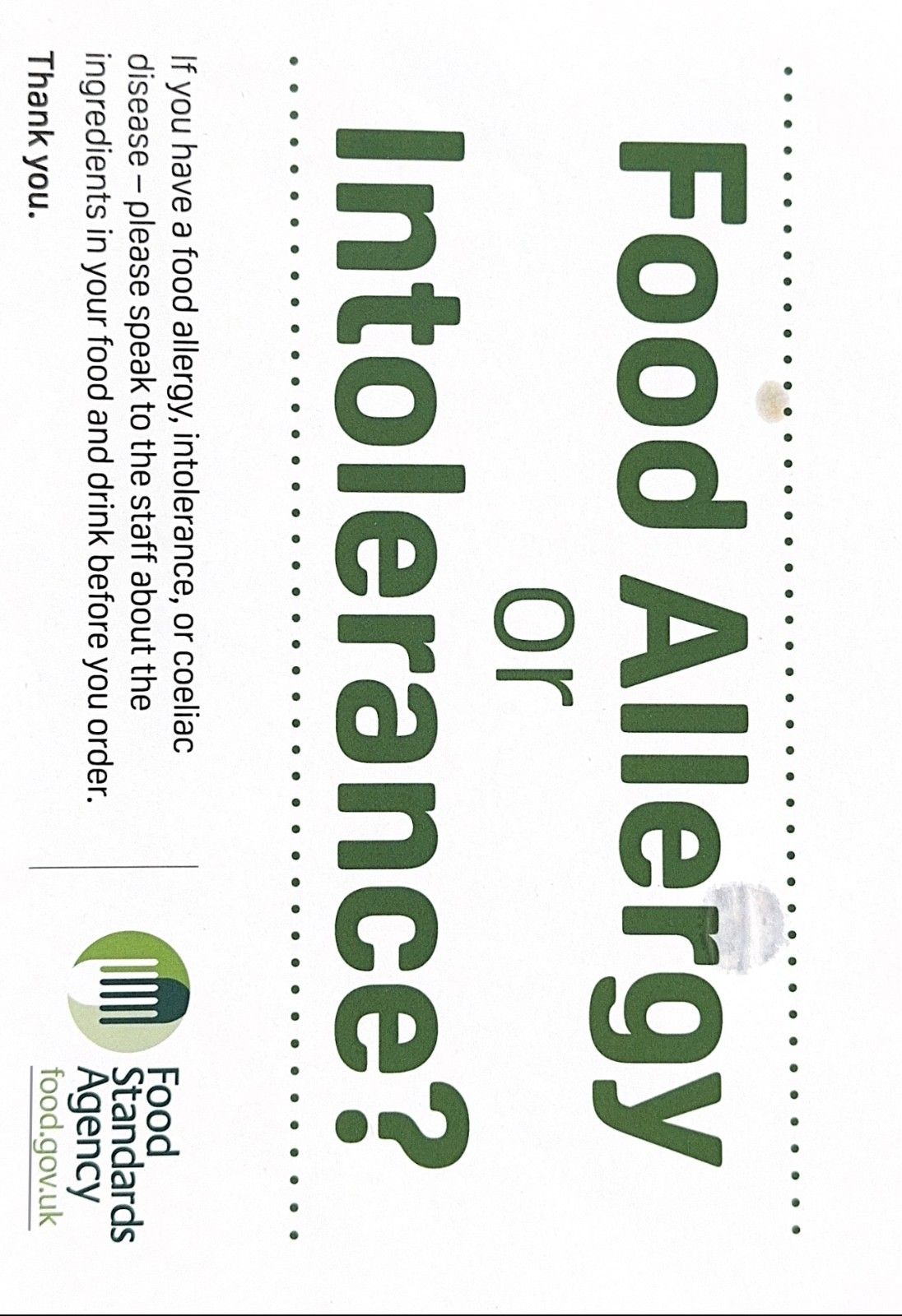 Food Allergy Notice
